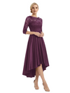Elegant Boat Neck Satin Lace Mother Of The Bride Dresses High-Low A-Line Gowns