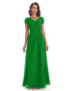 Elegant Short Sleeves Beaded Pleats A-line Floor-Length Mother of The Bride Dresses