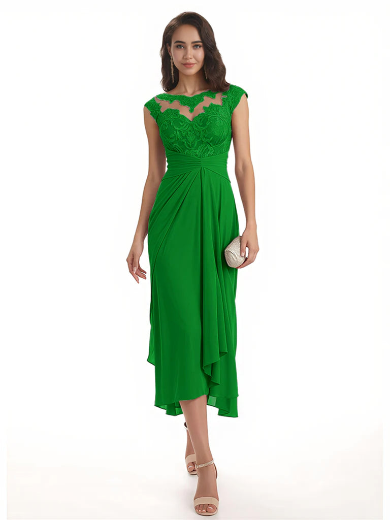 Elegant Bell Sleeves Chiffon A-line Midi Mother of The Bride Dresses