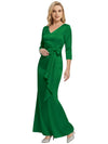 Mother of The Bride Dress Elegant V-Neck 3/4 Sleeve Satin Trumpet Maxi Gown