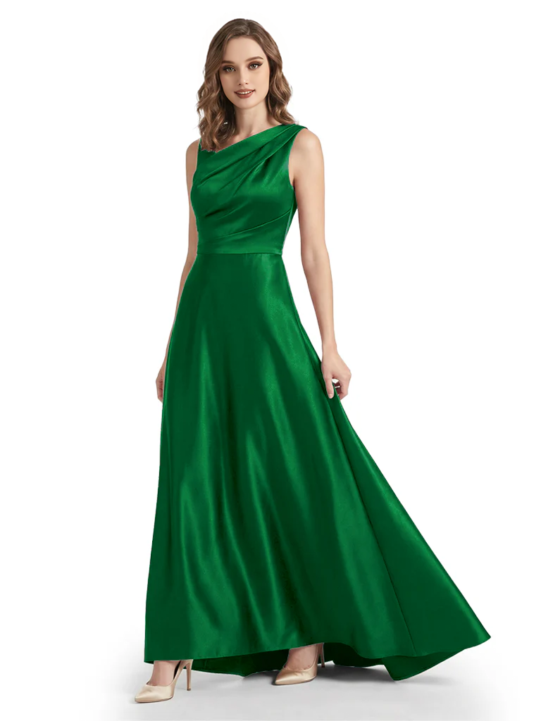 Stunning Asymmetrical Neckline Sleeveless A-Line Satin Formal Dress For Mother Of The Bride