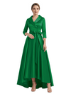 Modern High-Low 3/4 Sleeves Satin Mother Of The Bride Dress With Bow Knot