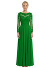 Mother of The Bride Dresses Scoop Long Sleeve Lace Chiffon Maxi Gown Pretty Embroidered Formal Wedding Event Attire