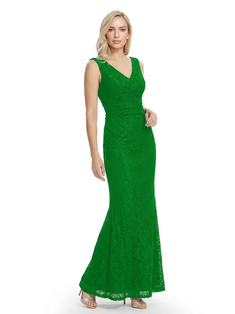 Mother of The Bride Dresses V-Neck Sleeveless Lace Mermaid Maxi Gown Elegant Flowy Formal Wedding Event Dress