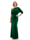 Sophisticated Asymmetrical Neckline Velvet Half Sleeves Maxi Mother Of The Groom Dress