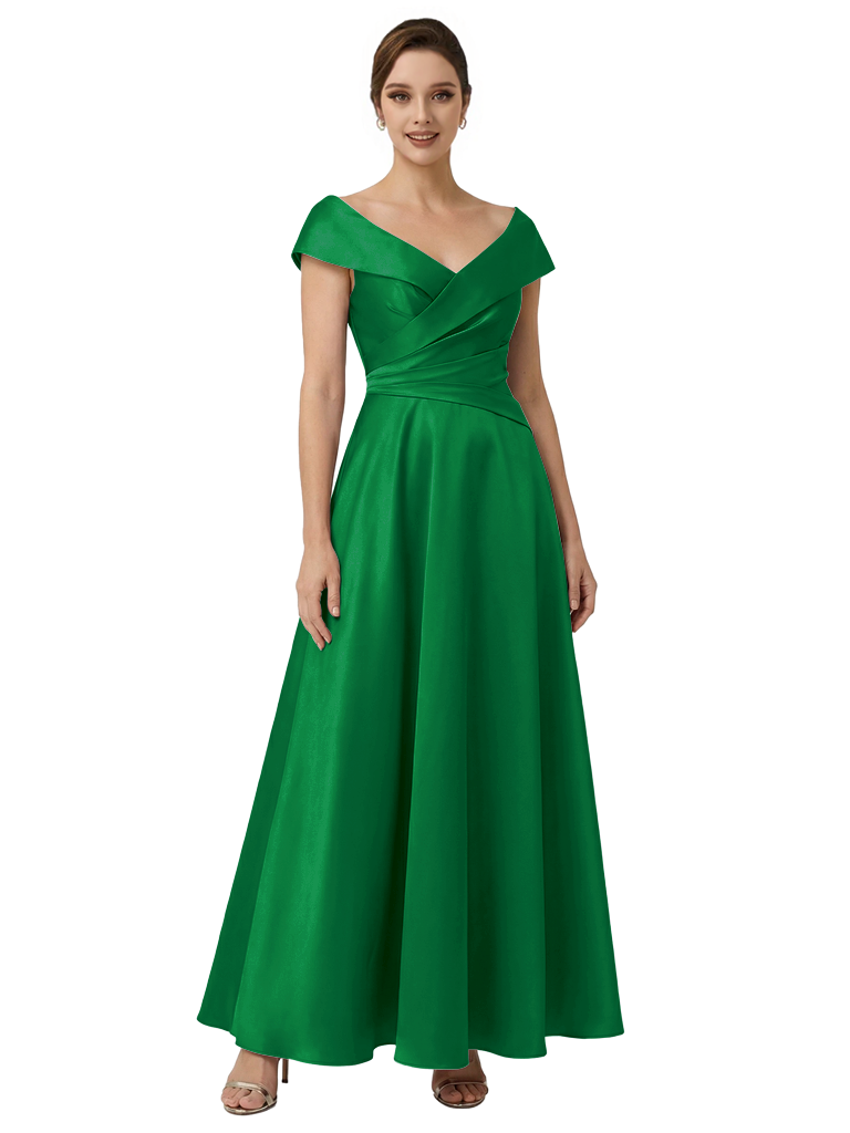 Sophisticated Off Shoulder Sleeveless A-Line Satin Mother Of The Bride Dress