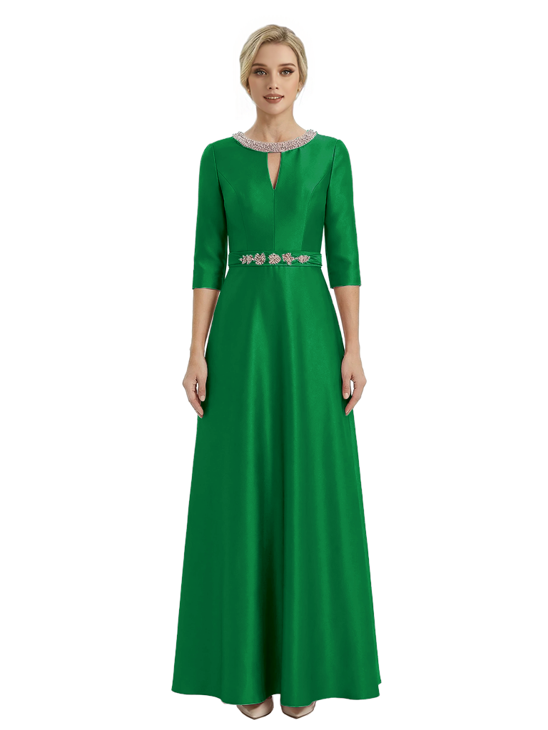 Sophisticated 3/4 Sleeves Beaded A-Line Satin Mother Of The Bride Dress