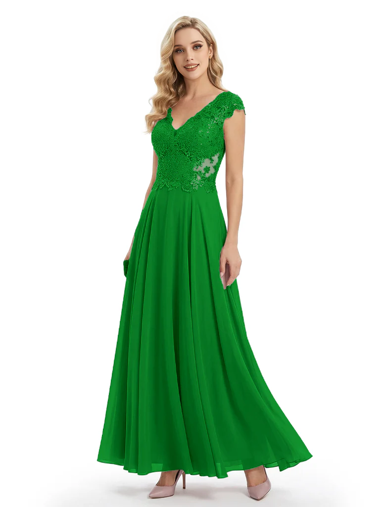 Beautiful Cap Sleeve Lace Chiffon A-Line Mother of the Bride dresses