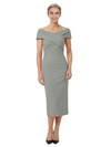 Mother of The Bride Dress Classy Off Shoulder Crepe Sheath Midi Gown Modern Wrap Detail