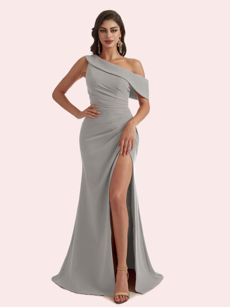 Elegant Mermaid Side Slit Off Shoulder Crepe Long Bridesmaid Dress For Wedding Elegant Mermaid Side Slit Off Shoulder Crepe Long Bridesmaid Dress For Wedding