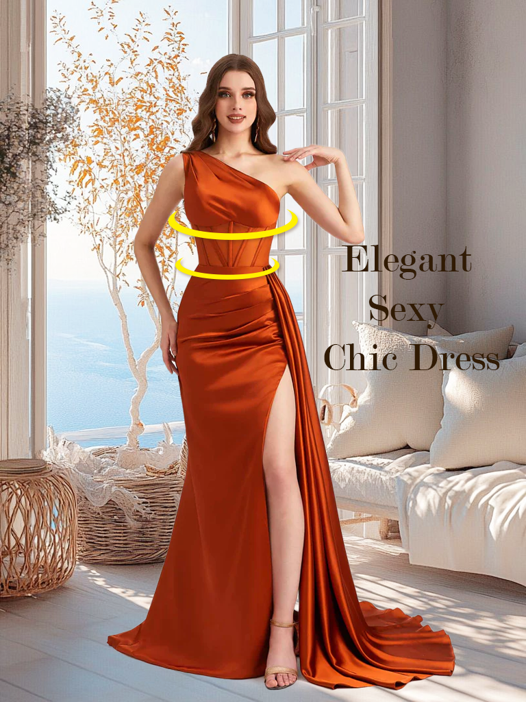 Sexy One Shoulder Mermaid Side Slit Soft Satin Long Matron of Honor Dress For Wedding Sexy One Shoulder Mermaid Side Slit Soft Satin Long Matron of Honor Dress For Wedding