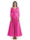 Elegant Soft Satin 3/4 Sleeves V-Neck Ankle Length Mother of The Bride Dresses