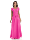 Elegant Short Sleeves Beaded Pleats A-line Floor-Length Mother of The Bride Dresses