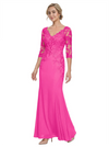 Mother of The Bride Gown V-Neck Half Sleeve Lace Chiffon Trumpet Maxi Dress Unique Sophisticated