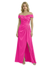 Off The Shoulder Mother Of The Groom Dresses Side Slit Satin Ruched A-Line Gown