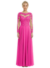 Mother of The Bride Dresses Scoop Long Sleeve Lace Chiffon Maxi Gown Pretty Embroidered Formal Wedding Event Attire