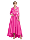 Modern High-Low 3/4 Sleeves Satin Mother Of The Bride Dress With Bow Knot