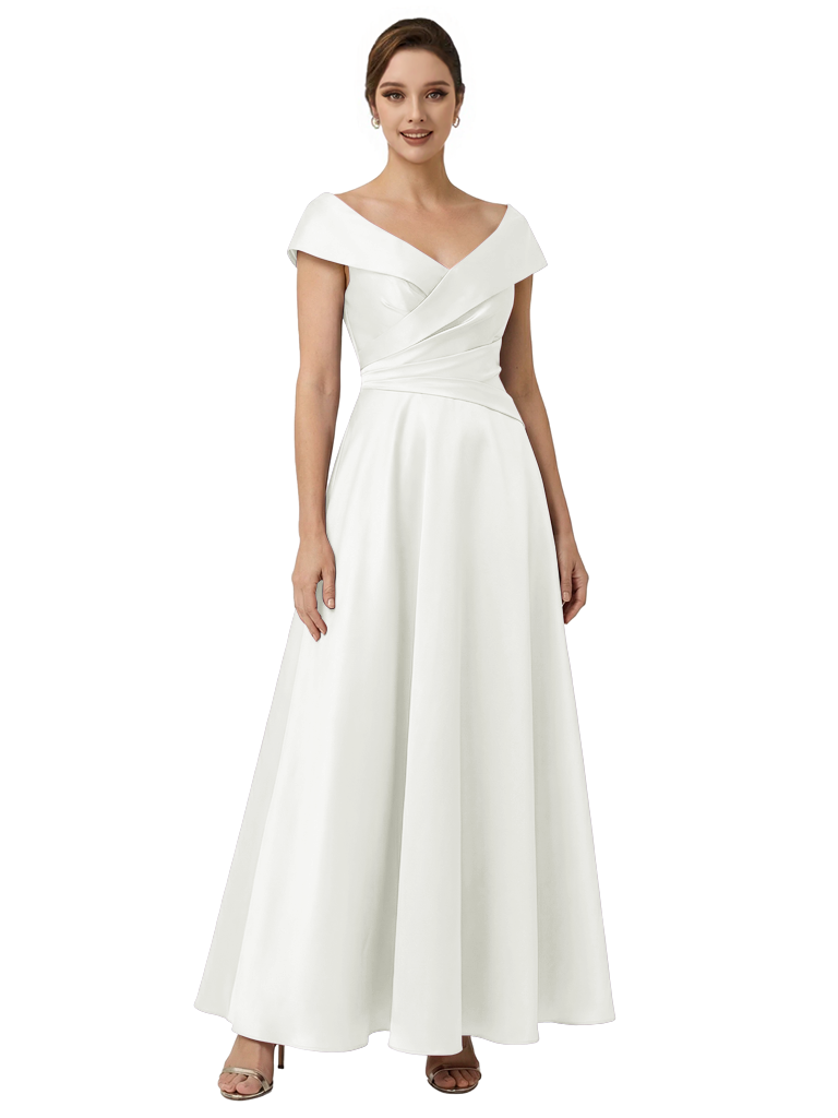 Sophisticated Off Shoulder Sleeveless A-Line Satin Mother Of The Bride Dress