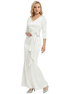 Mother of The Bride Dress Elegant V-Neck 3/4 Sleeve Satin Trumpet Maxi Gown