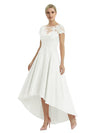 Elegant Mother of The Bride Dress Scoop Short Sleeve Lace Satin High-Low A-Line Gown
