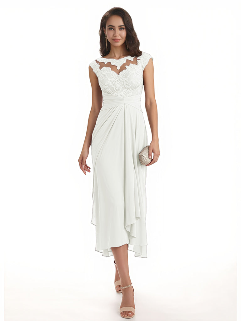 Elegant Bell Sleeves Chiffon A-line Midi Mother of The Bride Dresses