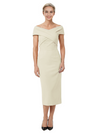 Mother of The Bride Dress Classy Off Shoulder Crepe Sheath Midi Gown Modern Wrap Detail
