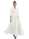 Mother of The Groom Outfit V-Neck 3/4 Sleeve Lace Pantsuit Satin Overskirt