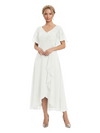 Unique Flutter Sleeves Lace Beaded Short Mother of the Groom Dresses