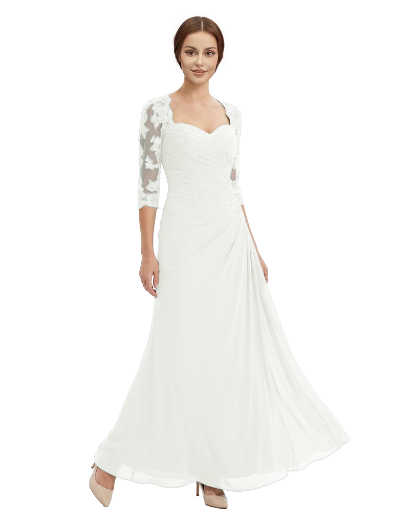 Sweetheart Ruched Lace 3/4 Sleeves A-Line Chiffon Mother Of The Groom Dress