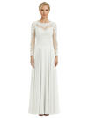 Mother of The Bride Dresses Scoop Long Sleeve Lace Chiffon Maxi Gown Pretty Embroidered Formal Wedding Event Attire