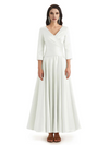 Elegant Soft Satin 3/4 Sleeves V-Neck Ankle Length Mother of The Bride Dresses
