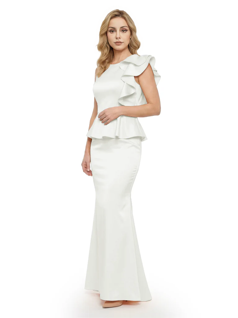 Elegant Scoop Ruffle Satin Mermaid Mother Of The Bride Dress