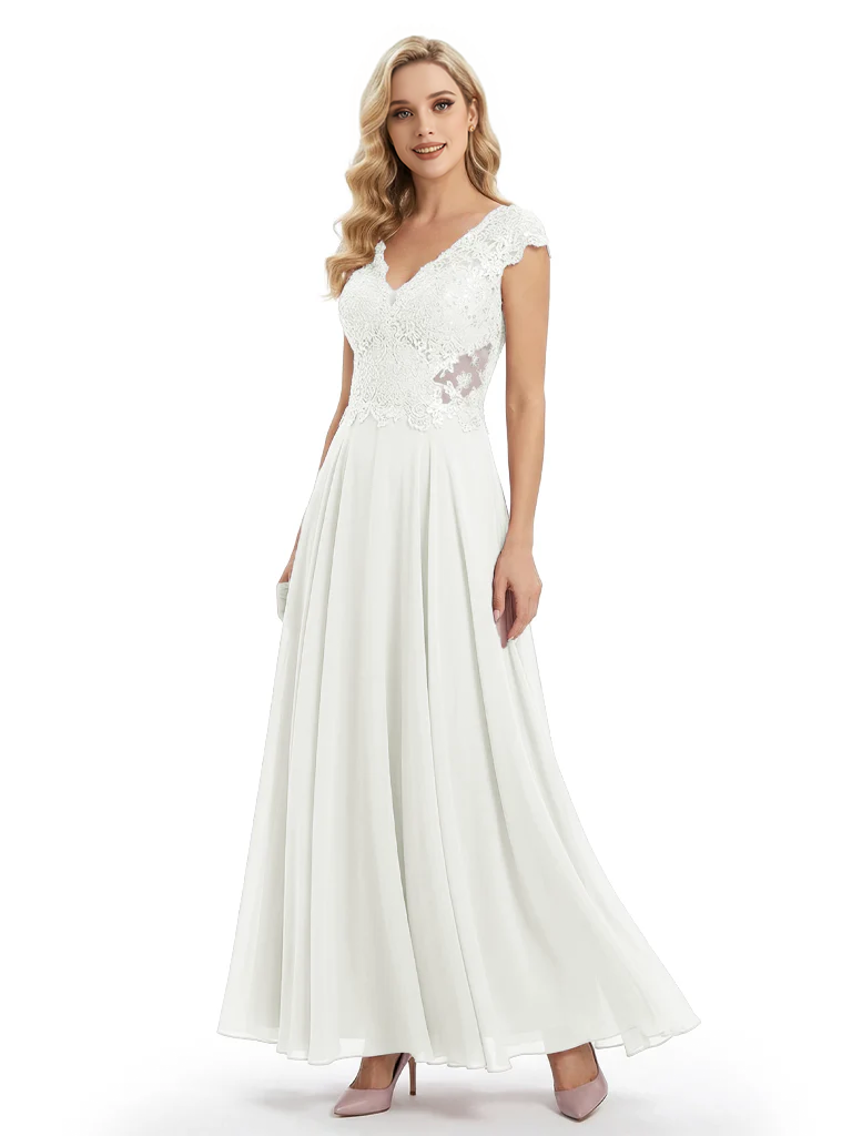 Beautiful Cap Sleeve Lace Chiffon A-Line Mother of the Bride dresses