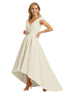 Mother of The Groom Dress Fancy Cap Sleeve Crepe High-Low A-Line Gown Elegant Belt Accent