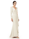 V-Neck Long Sleeves Ruffle Crepe Mother Of The Groom Dress Mermaid