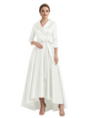Modern High-Low 3/4 Sleeves Satin Mother Of The Bride Dress With Bow Knot