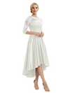 Elegant Boat Neck Satin Lace Mother Of The Bride Dresses High-Low A-Line Gowns