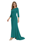 Mother of The Groom Dress Elegant Crew Scoop 3/4 Sleeve Crepe Maxi Gown Pleated Detail Classy Look