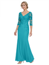Mother of The Bride Gown V-Neck Half Sleeve Lace Chiffon Trumpet Maxi Dress Unique Sophisticated