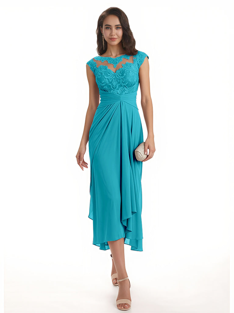 Elegant Bell Sleeves Chiffon A-line Midi Mother of The Bride Dresses