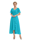 Unique Flutter Sleeves Lace Beaded Short Mother of the Groom Dresses