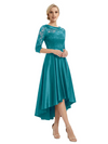 Elegant Boat Neck Satin Lace Mother Of The Bride Dresses High-Low A-Line Gowns
