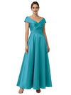 Sophisticated Off Shoulder Sleeveless A-Line Satin Mother Of The Bride Dress