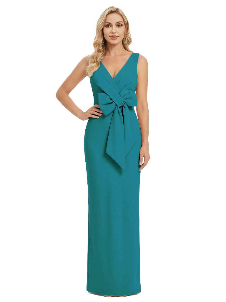 V-Neck Sheath Sleeveless Mother of The Bride Dress Crepe