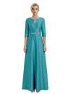 Sophisticated 3/4 Sleeves Beaded A-Line Satin Mother Of The Bride Dress