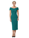Mother of The Bride Dress Classy Off Shoulder Crepe Sheath Midi Gown Modern Wrap Detail