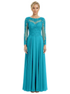Mother of The Bride Dresses Scoop Long Sleeve Lace Chiffon Maxi Gown Pretty Embroidered Formal Wedding Event Attire