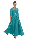 Mother of The Groom Outfit V-Neck 3/4 Sleeve Lace Pantsuit Satin Overskirt