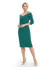 Mother of The Groom Dresses Off The Shoulder 3/4 Sleeve Satin Sheath Midi Dress Pretty Lace Detailed Formal Bridal Party Attire