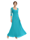 Sweetheart Ruched Lace 3/4 Sleeves A-Line Chiffon Mother Of The Groom Dress
